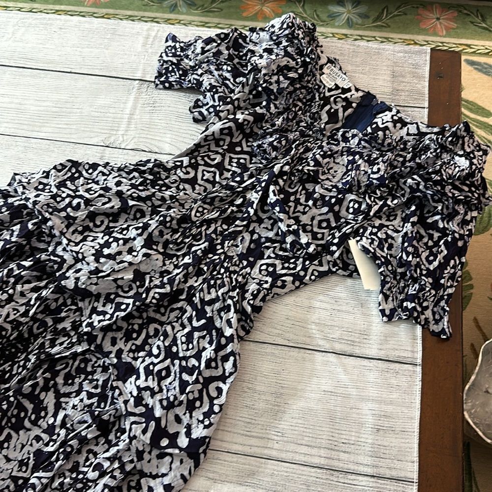 Purple Patterned High-Low Ruffle Dress - Picture 6 of 11